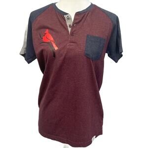Hand Printed Upcycled Kids Red Cardinal Bird Short Sleeve PolyCotton Tee Shirt